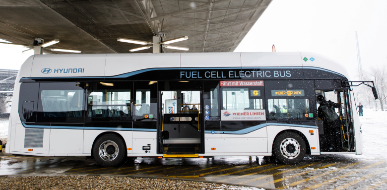 Hyundai-Wasserstoffbus in der Betriebsgarage der Wiener Linien in Leopoldau. ©Wien Energie/Max Kropitz