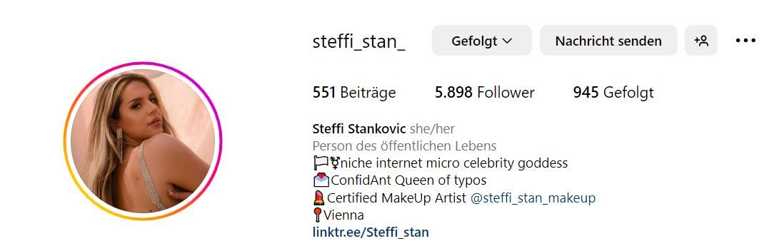 Screenshot des Instagram-Profils von Steffi Stankovic